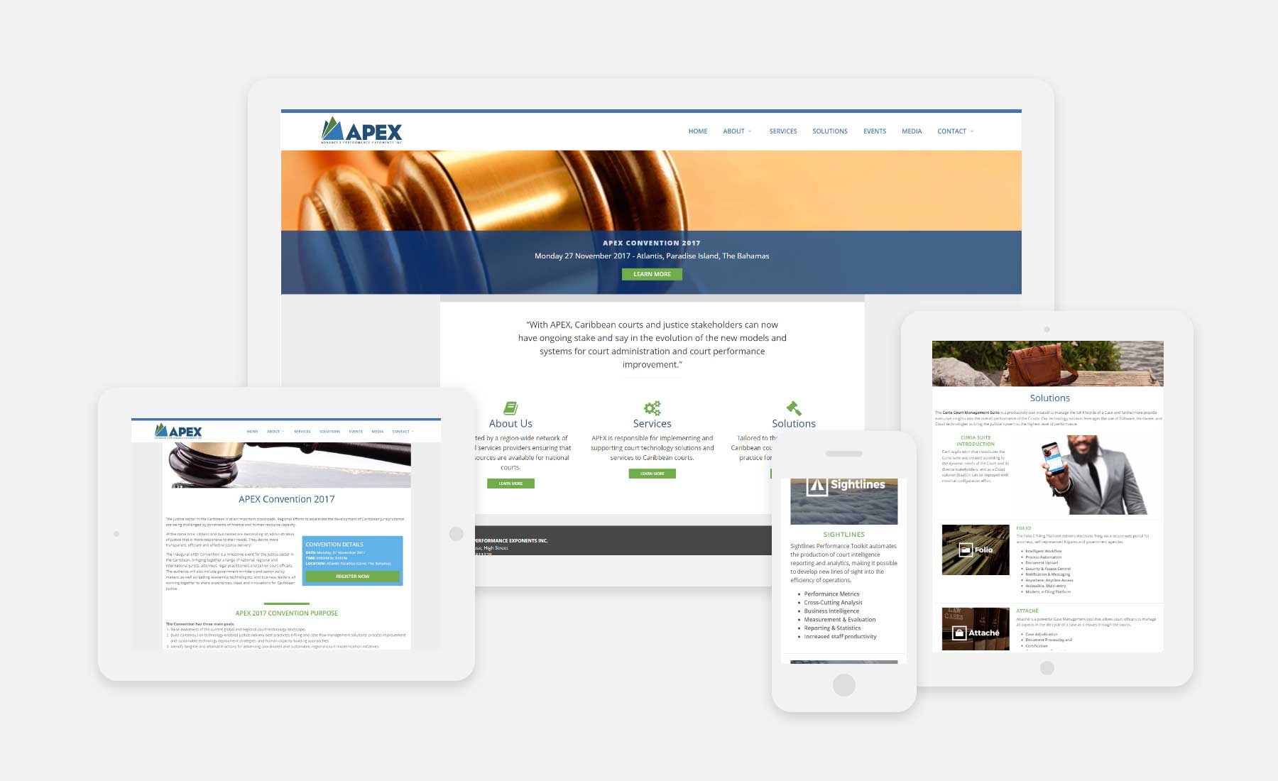 APEX responsive website shown on several devices