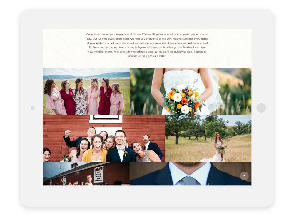 Elkhorn Ridge Weddings & Events detail page on ipad