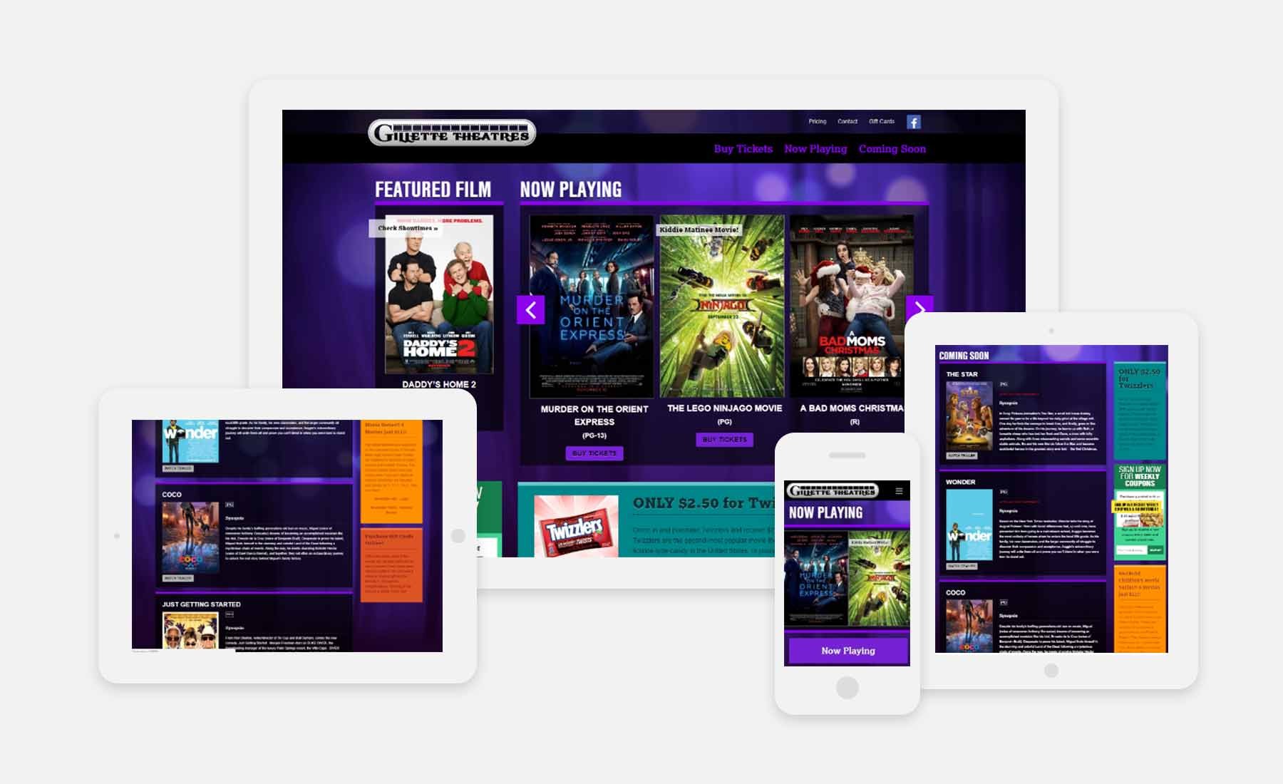 Steele Theatres Gillette responsive website shown on several devices