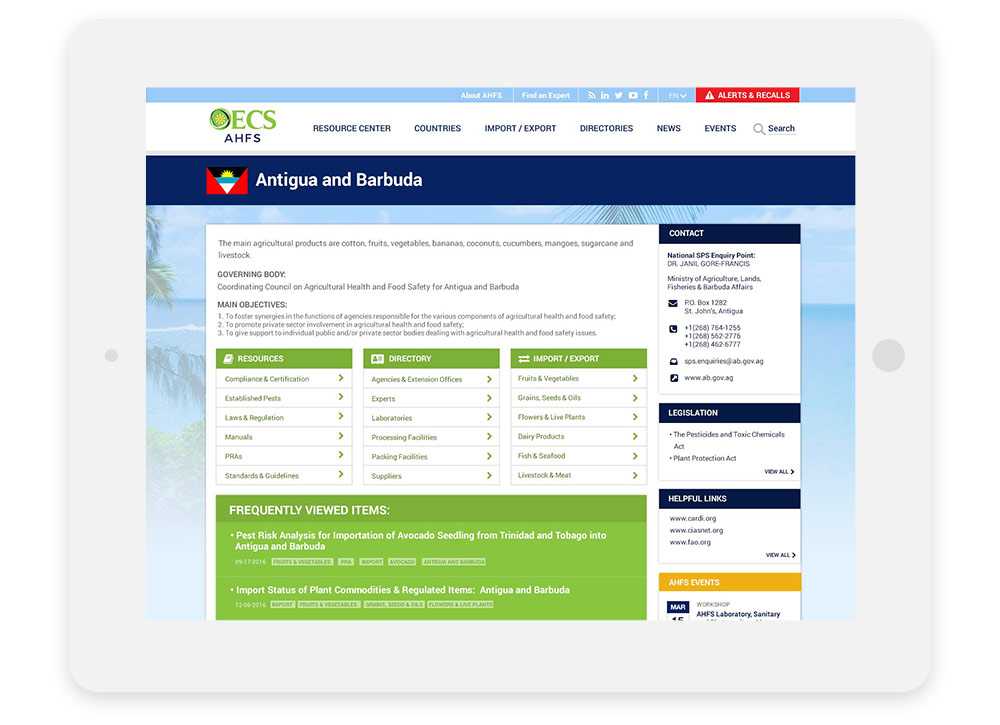 OECS country detail prototype on a tablet