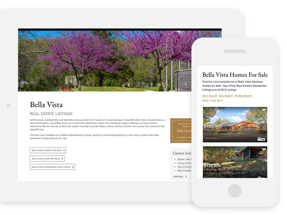 Prime Real Estate custom landing page on tablet
