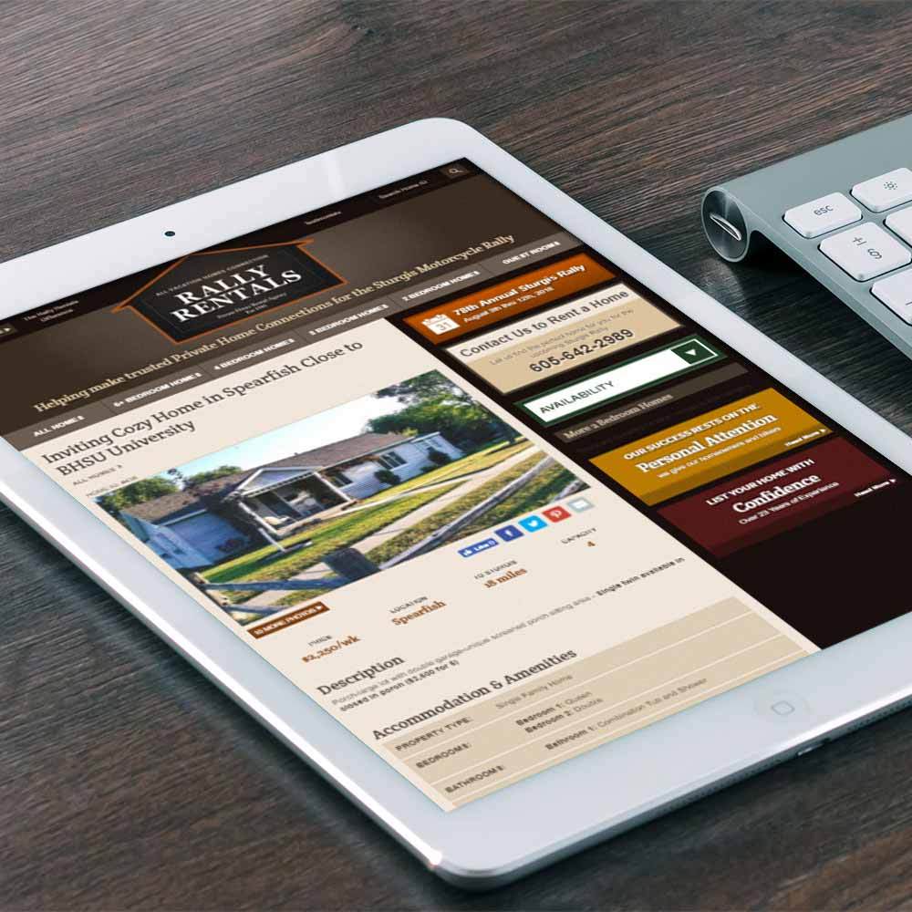 Rally Rentals website on tablet